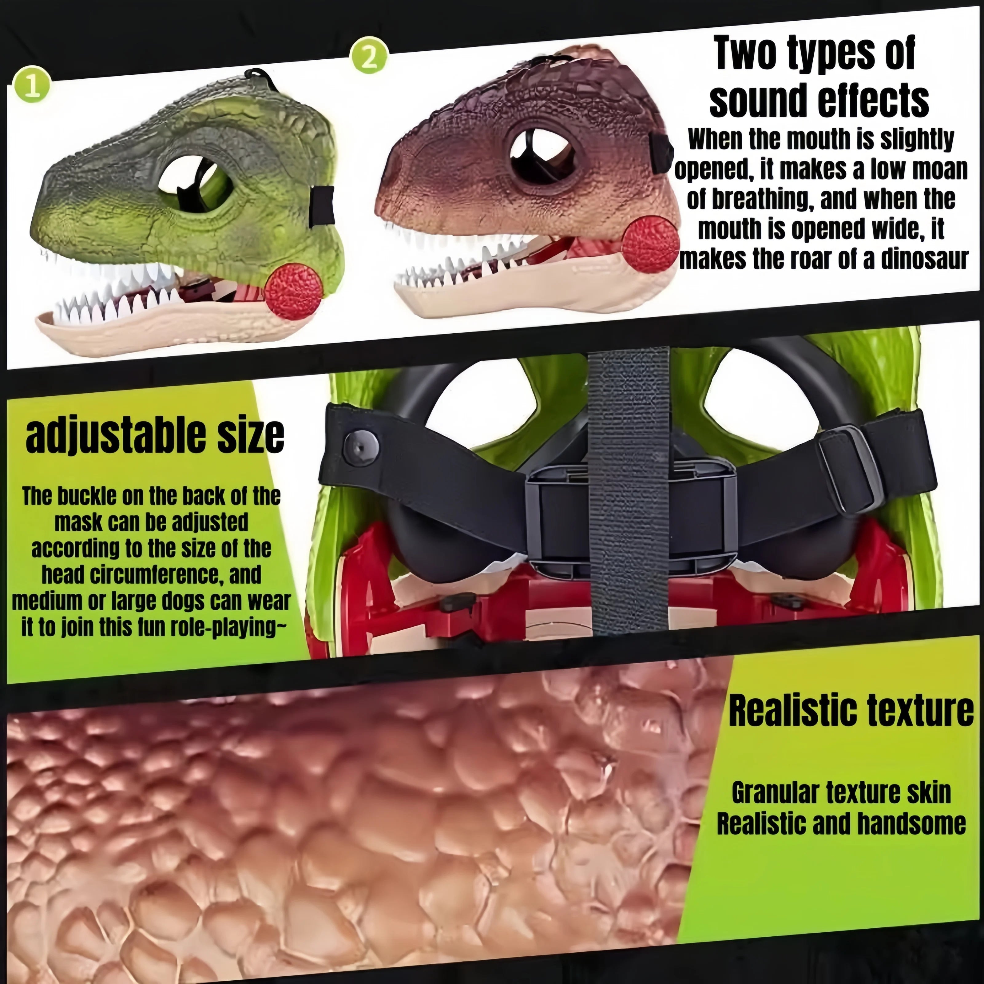 Máscara de Dinosaurio para Mascota y humano - Con Sonido